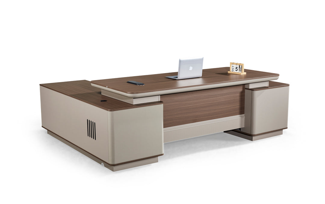 Corner desk with side cabinet/ corner work station/ L shaped desk s902 Brown Grey