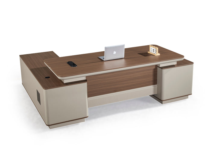 Corner desk with side cabinet/ corner work station/ L shaped desk s902 Brown Grey