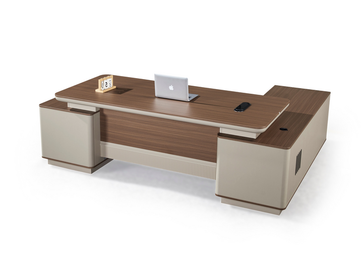 Corner desk with side cabinet/ corner work station/ L shaped desk s902 Brown Grey