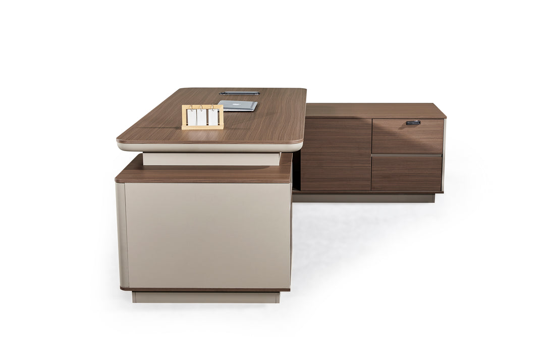 Corner desk with side cabinet/ corner work station/ L shaped desk s902 Brown Grey