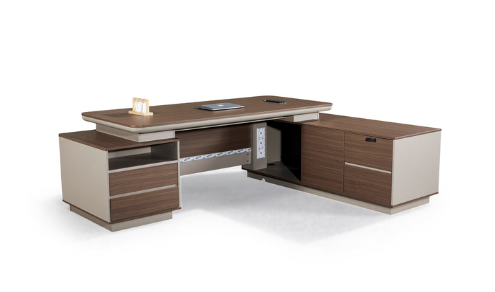 Corner desk with side cabinet/ corner work station/ L shaped desk s902 Brown Grey