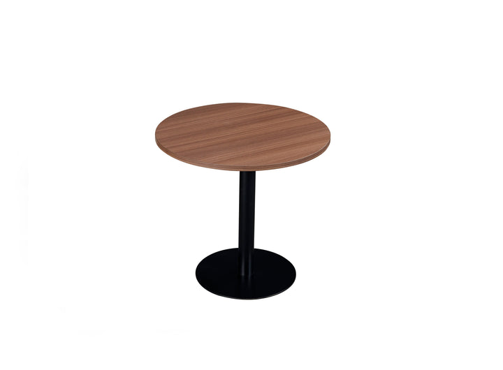 Round Walnut Plywood Cafe Table with Black Metal Base