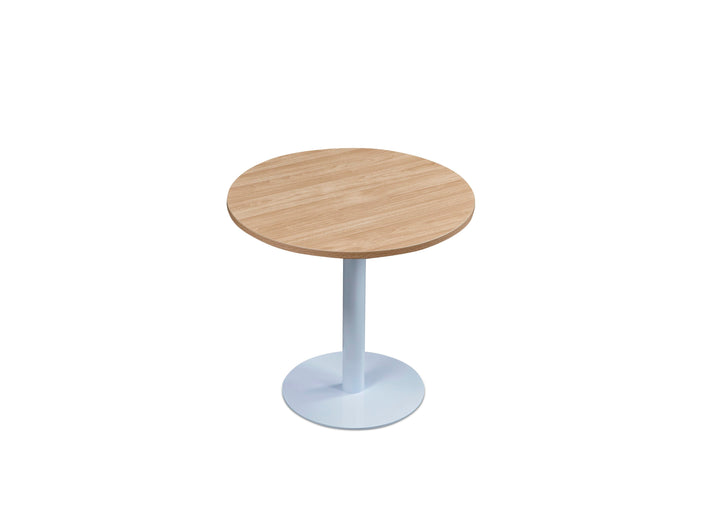 Round Oak Plywood Cafe Table with White Metal Base