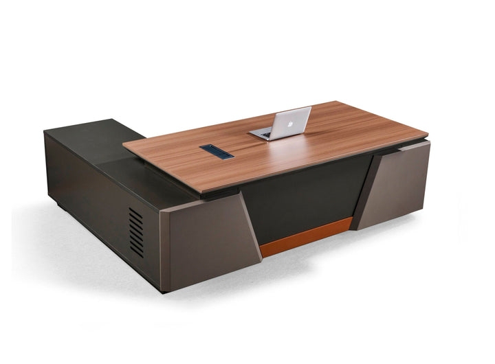 Corner desk with side cabinet/ corner work station/ L shaped desk S901 Teak Grey