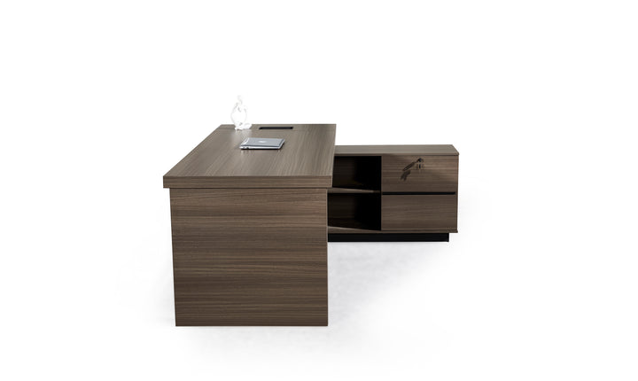 Corner desk with side cabinet/ corner work station/ L shaped desk A003 Teak Grey