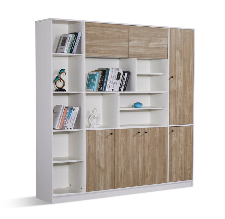 Nika Oak White PlyWood Bookshelf with Storage Cabinet – Modern Shelving Unit