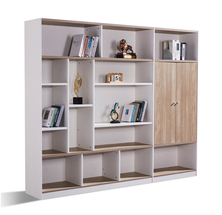 Nika White and Oak Plywood Bookshelf with Storage Cabinet