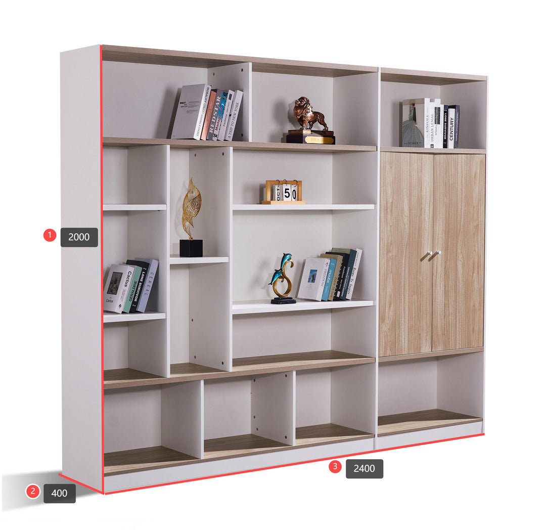 Nika White and Oak Plywood Bookshelf with Storage Cabinet