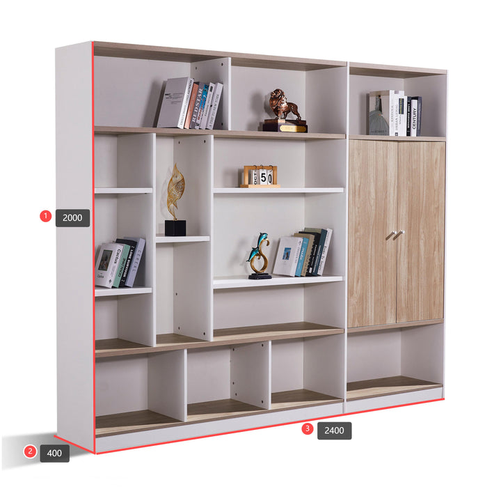 Nika White and Oak Plywood Bookshelf with Storage Cabinet