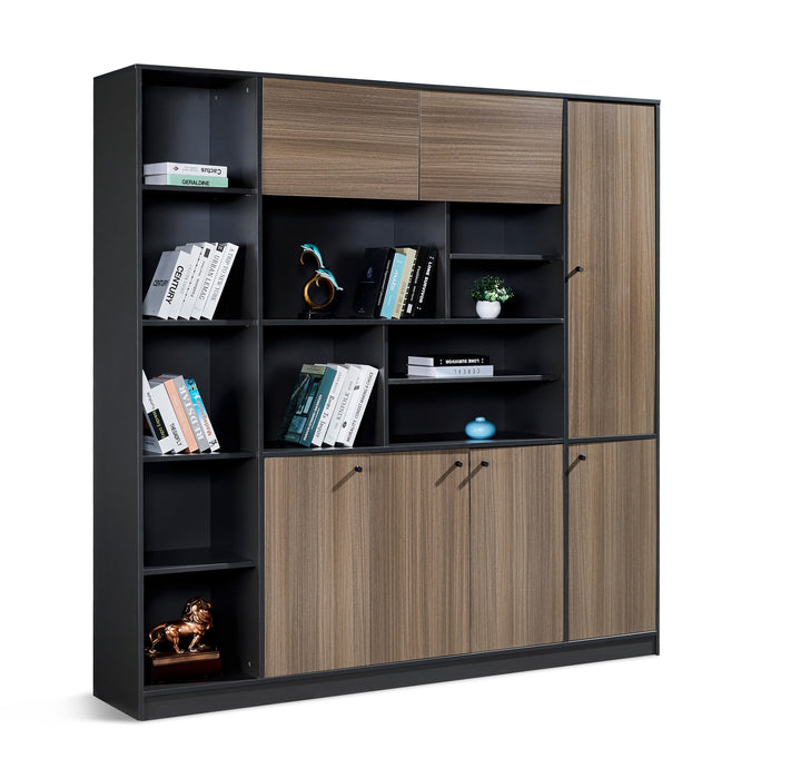 Teak Grey with Black accents PlyWood Bookshelf with Storage Cabinet – Modern Shelving Unit