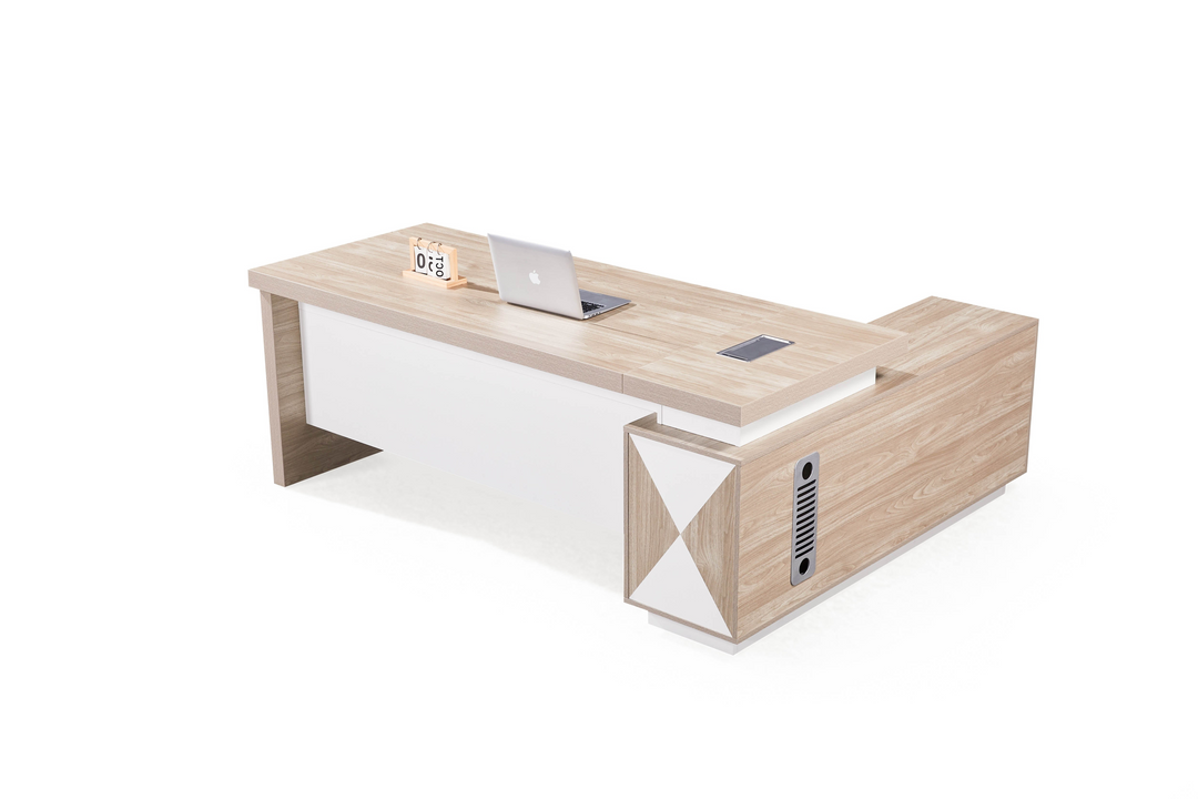 Corner desk with storage/ corner work station/ L shaped desk A003 Nika Oak White