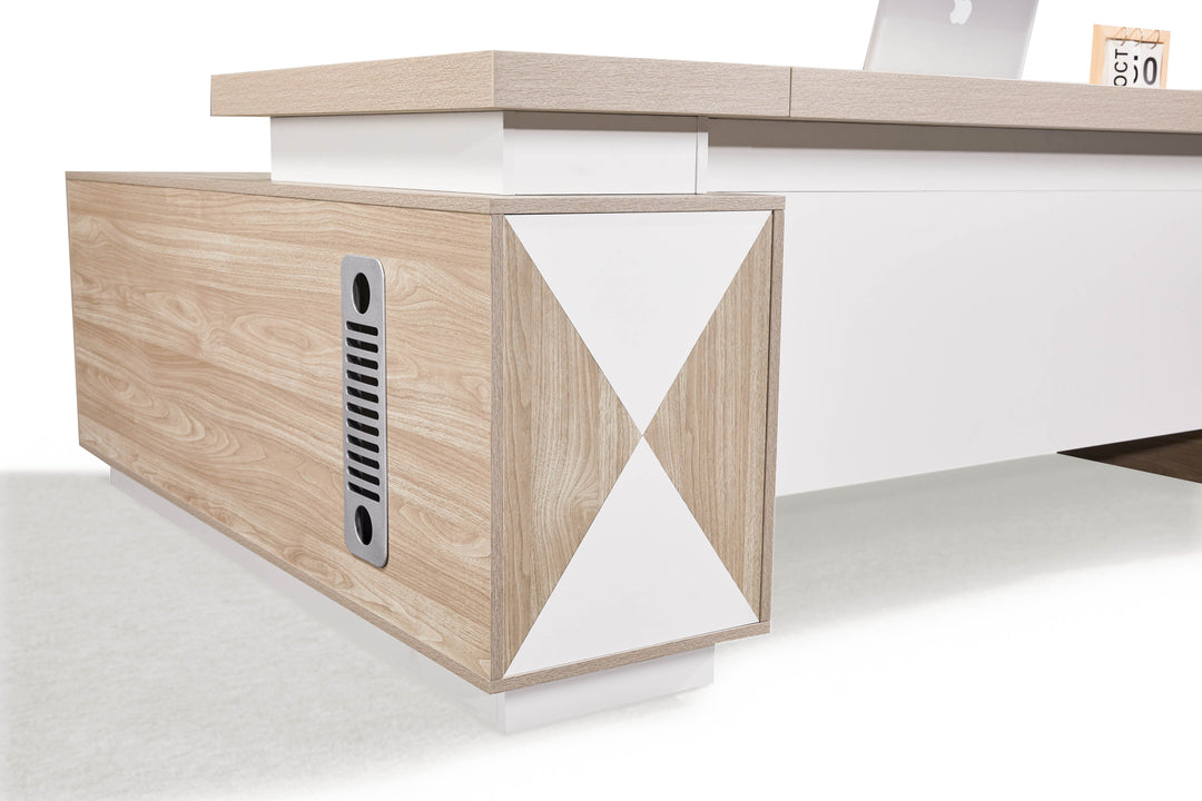 Corner desk with storage/ corner work station/ L shaped desk A003 Nika Oak White