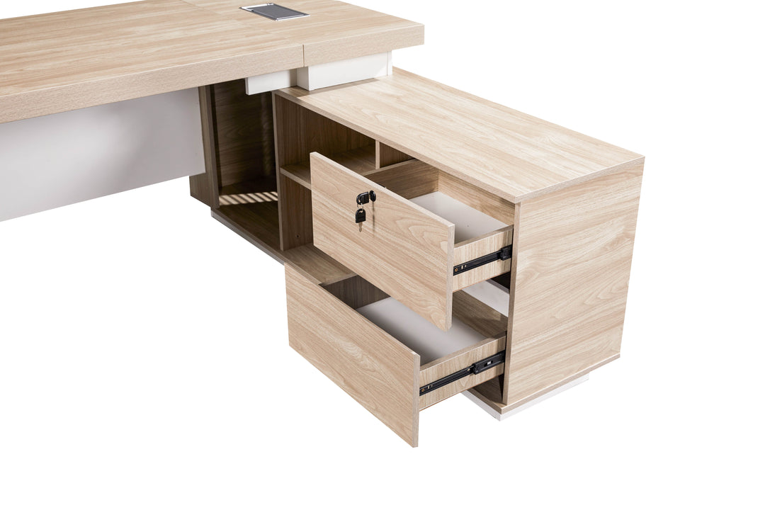 Corner desk with storage/ corner work station/ L shaped desk A003 Nika Oak White