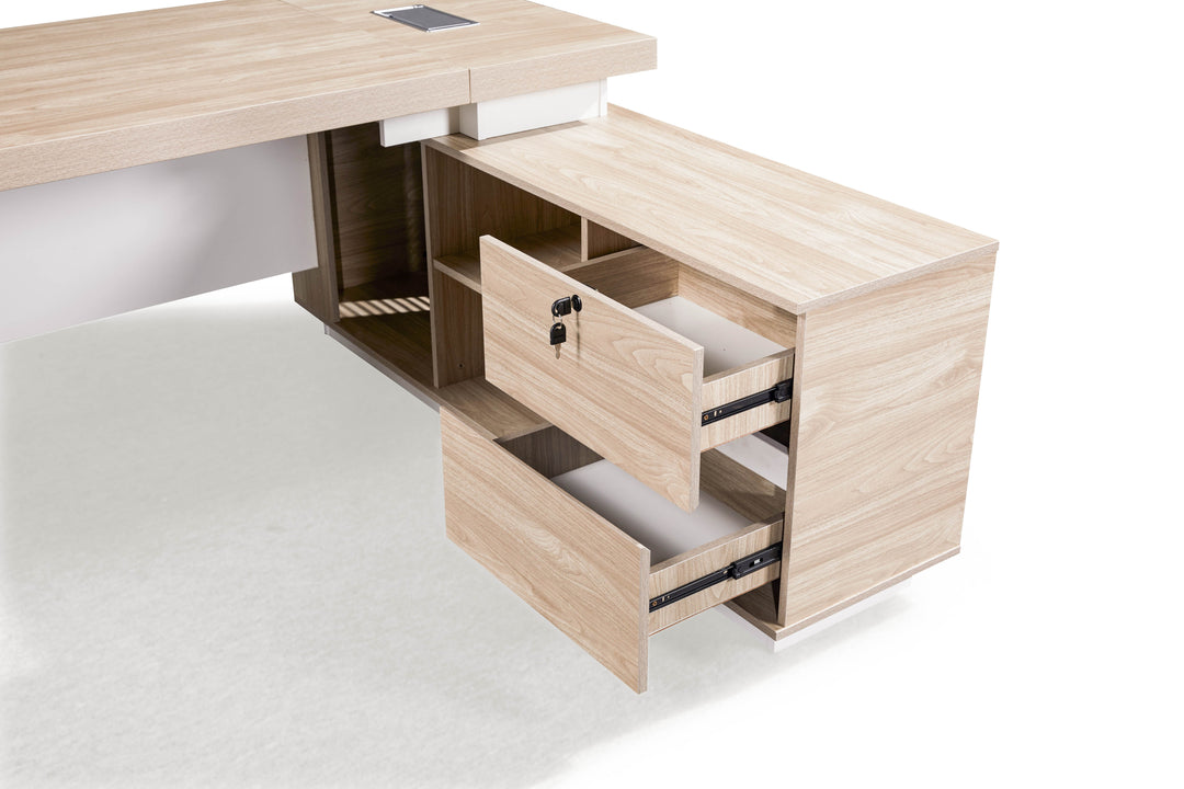 Corner desk with storage/ corner work station/ L shaped desk A003 Nika Oak White