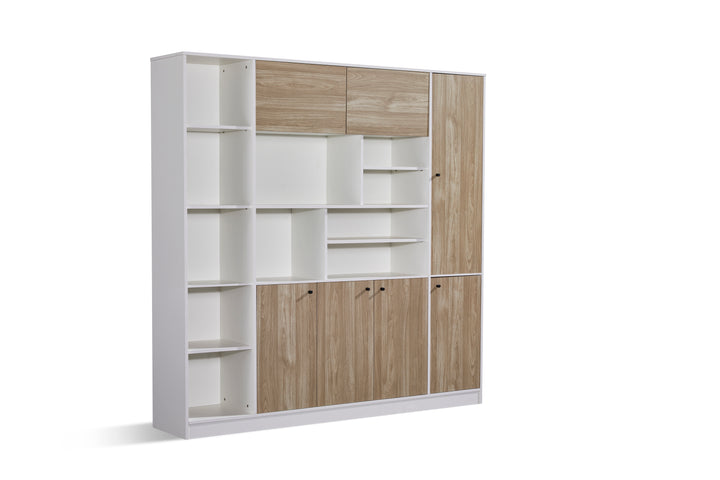 Nika Oak White PlyWood Bookshelf with Storage Cabinet – Modern Shelving Unit