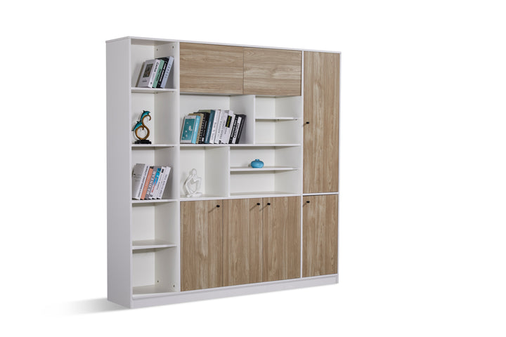 Nika Oak White PlyWood Bookshelf with Storage Cabinet – Modern Shelving Unit