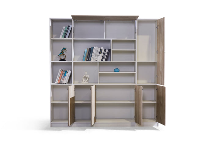 Nika Oak White PlyWood Bookshelf with Storage Cabinet – Modern Shelving Unit