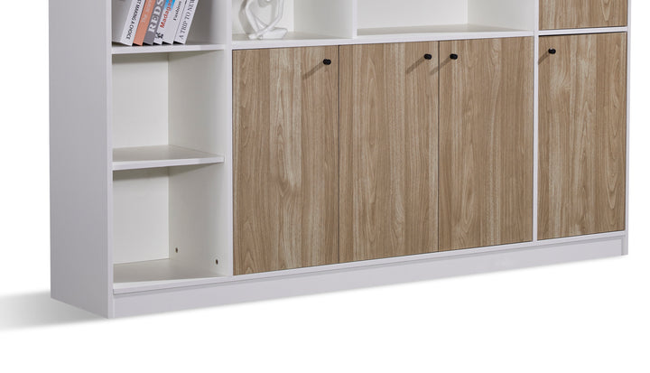 Nika Oak White PlyWood Bookshelf with Storage Cabinet – Modern Shelving Unit