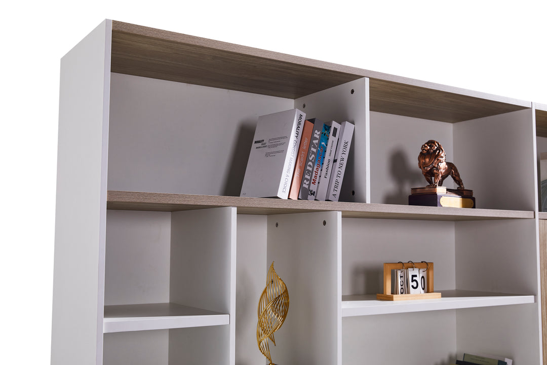 Nika White and Oak Plywood Bookshelf with Storage Cabinet