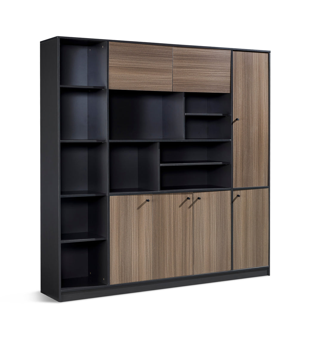 Teak Grey with Black accents PlyWood Bookshelf with Storage Cabinet – Modern Shelving Unit