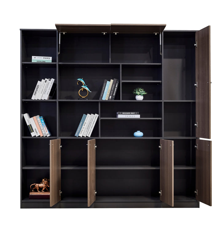 Teak Grey with Black accents PlyWood Bookshelf with Storage Cabinet – Modern Shelving Unit