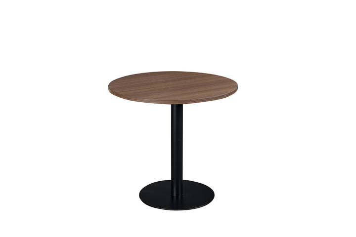 Round Walnut Plywood Cafe Table with Black Metal Base