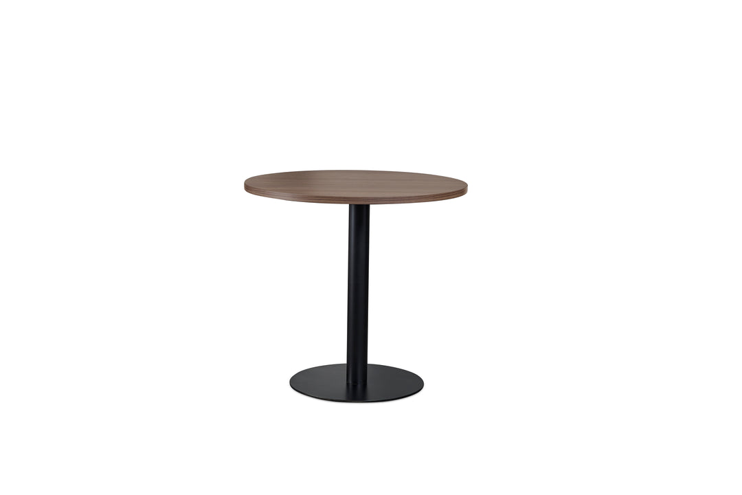 Round Walnut Plywood Cafe Table with Black Metal Base