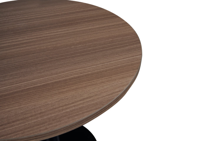 Round Walnut Plywood Cafe Table with Black Metal Base