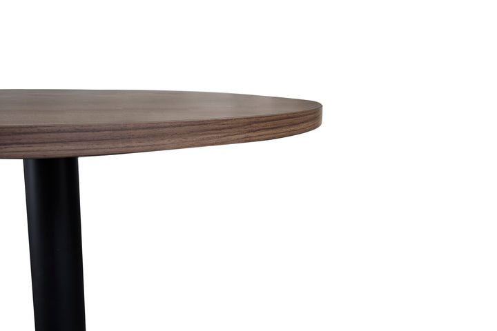 Round Walnut Plywood Cafe Table with Black Metal Base