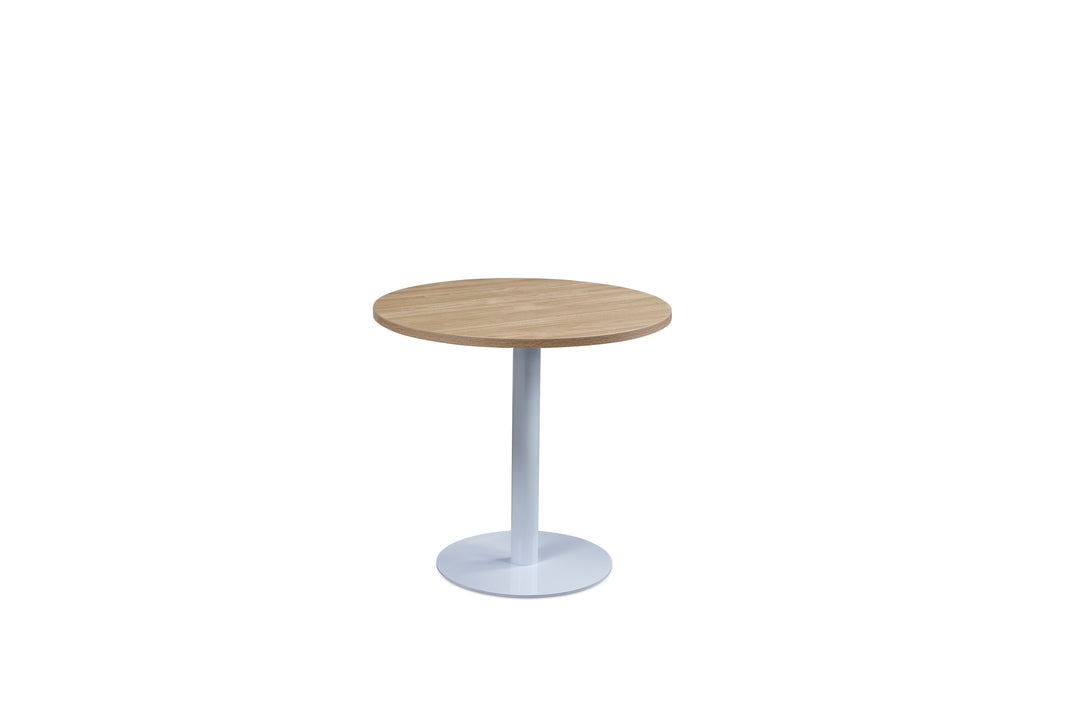 Round Oak Plywood Cafe Table with White Metal Base