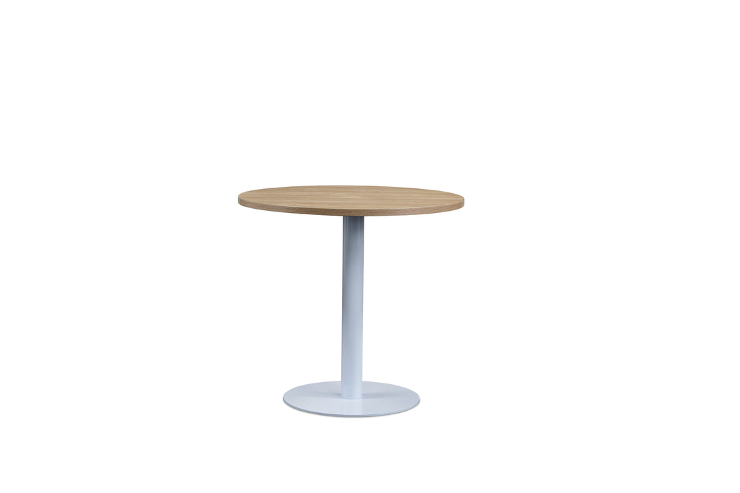 Round Oak Plywood Cafe Table with White Metal Base