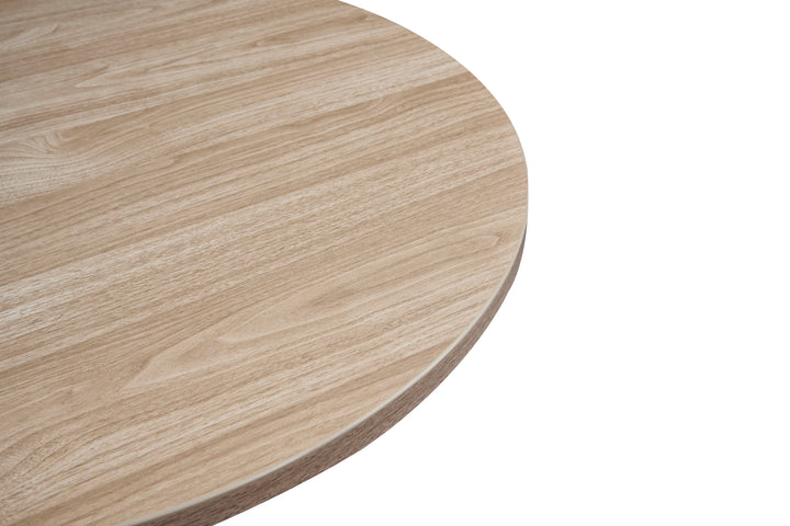 Round Oak Plywood Cafe Table with White Metal Base