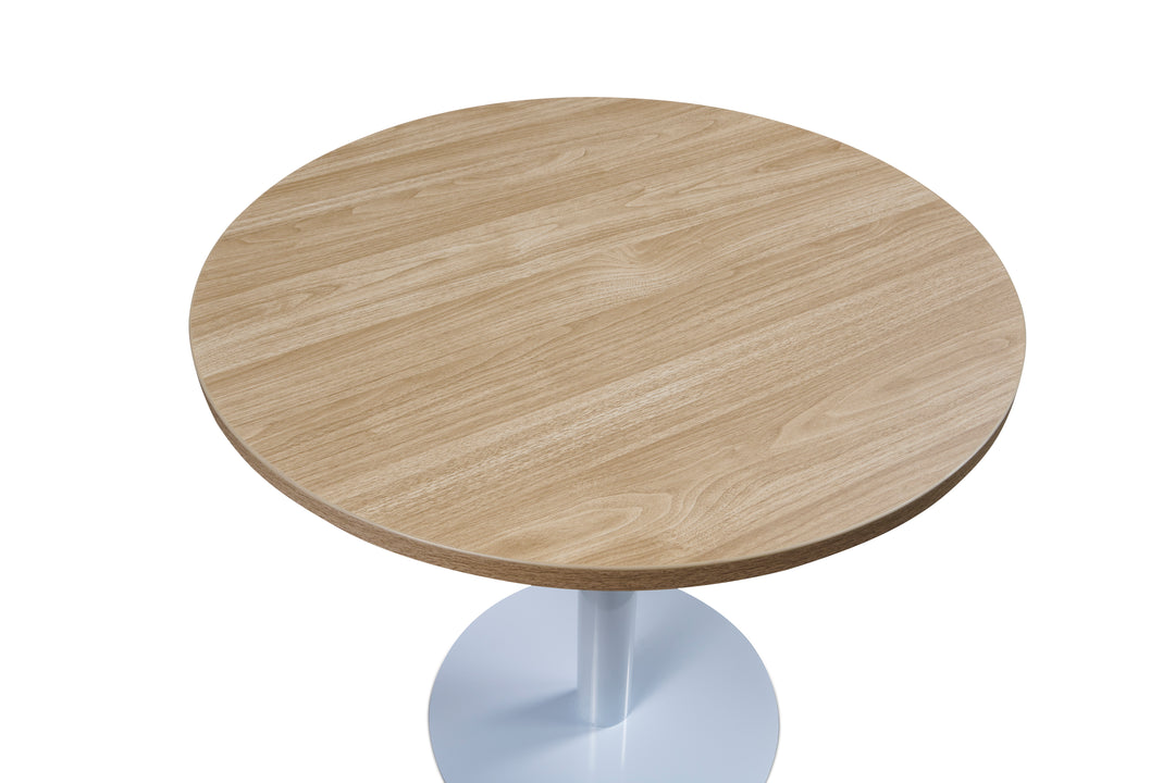 Round Oak Plywood Cafe Table with White Metal Base