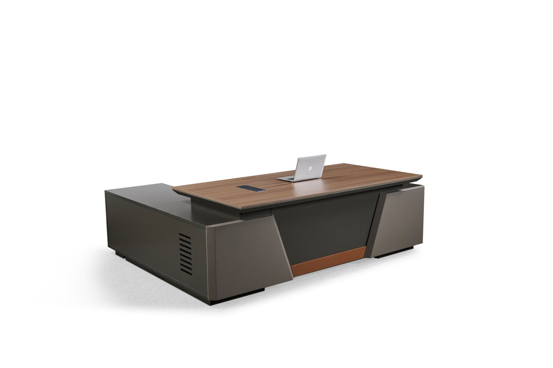 Corner desk with side cabinet/ corner work station/ L shaped desk S901 Teak Grey