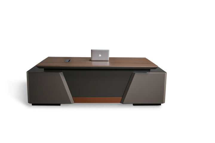 Corner desk with side cabinet/ corner work station/ L shaped desk S901 Teak Grey