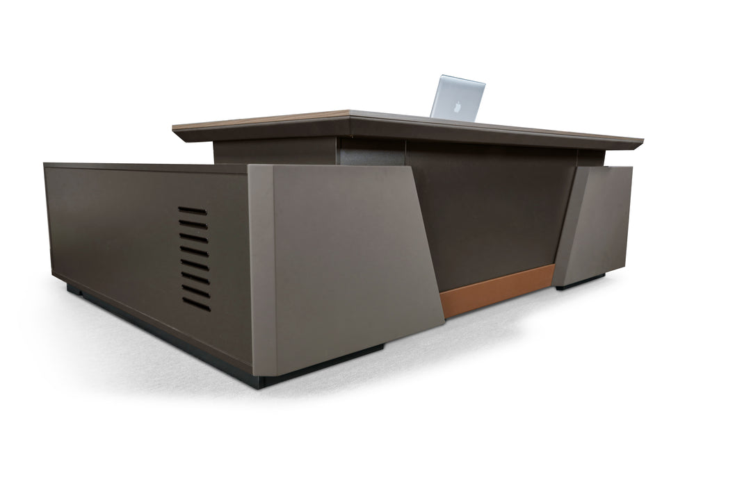 Corner desk with side cabinet/ corner work station/ L shaped desk S901 Teak Grey