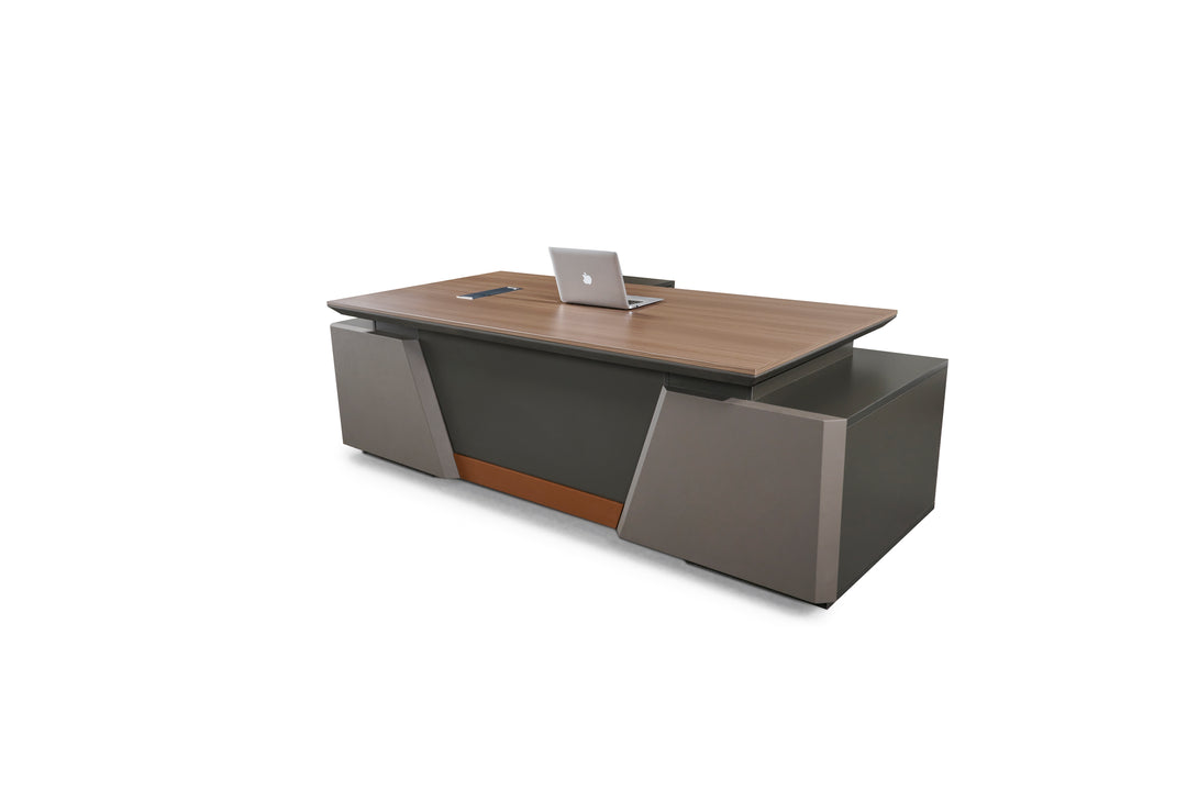 Corner desk with side cabinet/ corner work station/ L shaped desk S901 Teak Grey