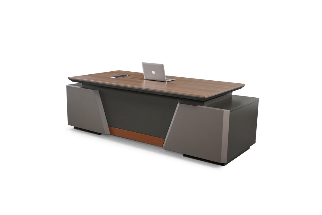 Corner desk with side cabinet/ corner work station/ L shaped desk S901 Teak Grey