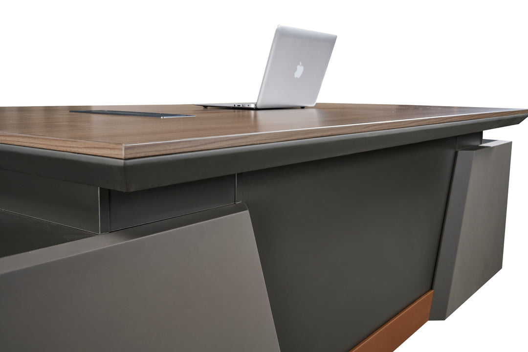 Corner desk with side cabinet/ corner work station/ L shaped desk S901 Teak Grey