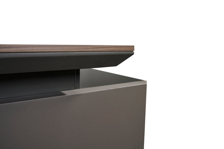 Corner desk with side cabinet/ corner work station/ L shaped desk S901 Teak Grey