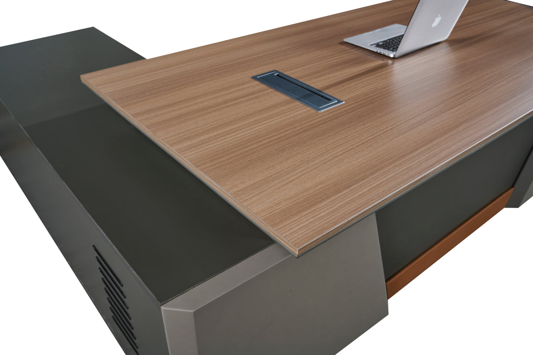 Corner desk with side cabinet/ corner work station/ L shaped desk S901 Teak Grey