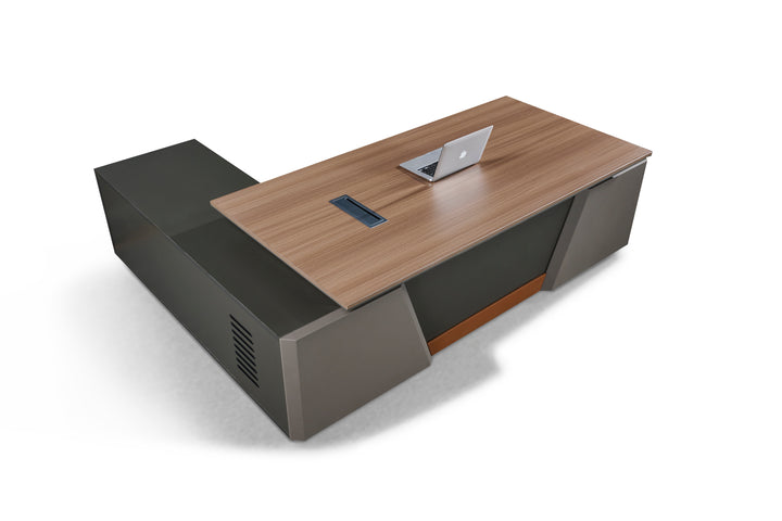 Corner desk with side cabinet/ corner work station/ L shaped desk S901 Teak Grey