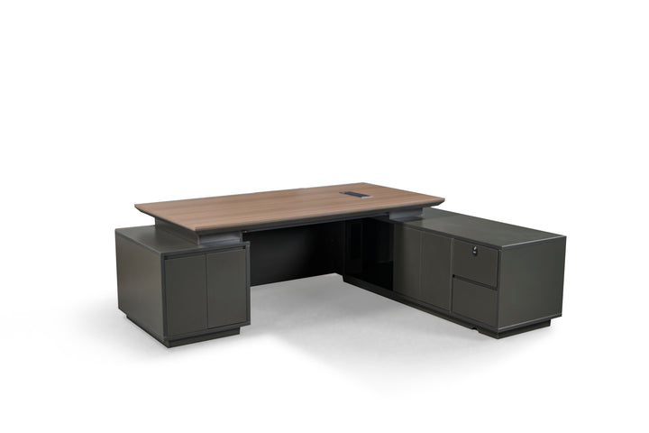 Corner desk with side cabinet/ corner work station/ L shaped desk S901 Teak Grey