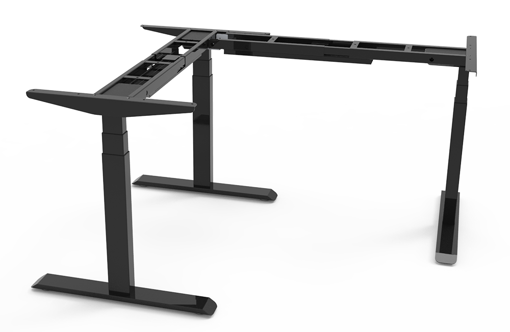 Three-Legged L-Shaped Sit-Stand Desk Frame