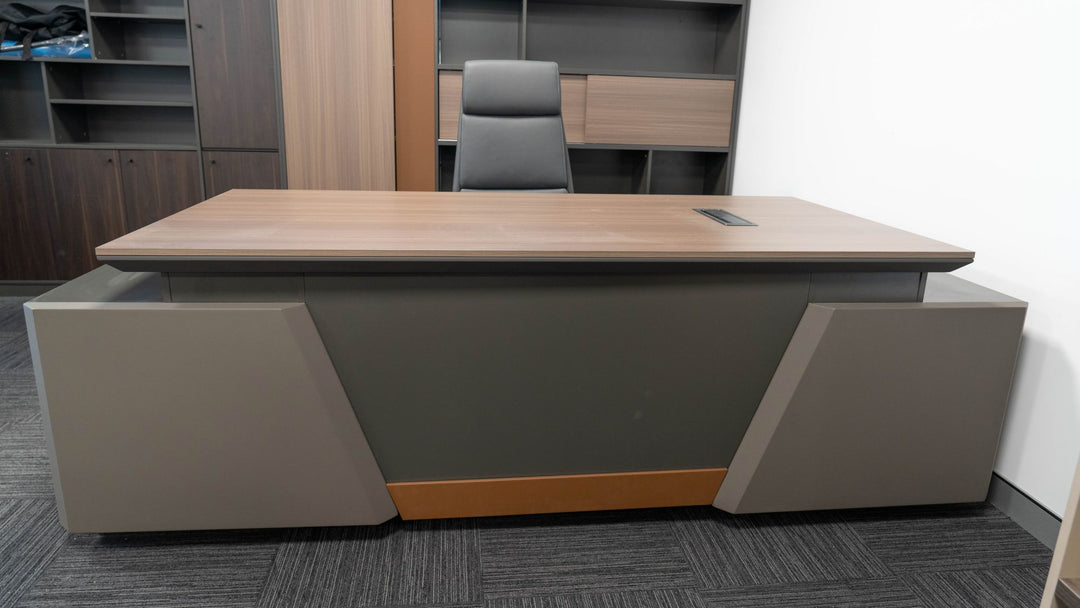 Corner desk with side cabinet/ corner work station/ L shaped desk S901 Teak Grey