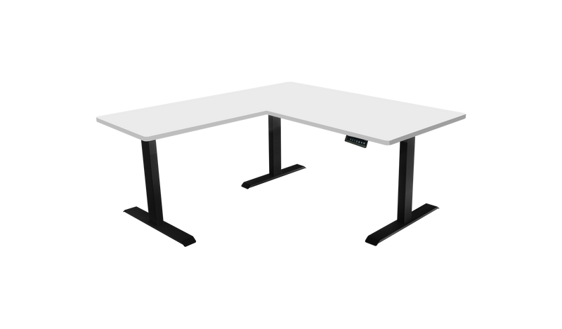 1. L-Shaped 3-Leg Standing Desk with Dual Tabletop and Triple Motors