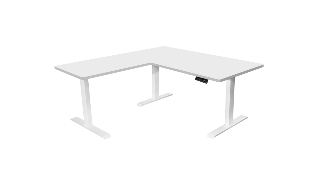 L-Shaped 3-Leg Standing Desk with Dual Tabletop and Triple Motors